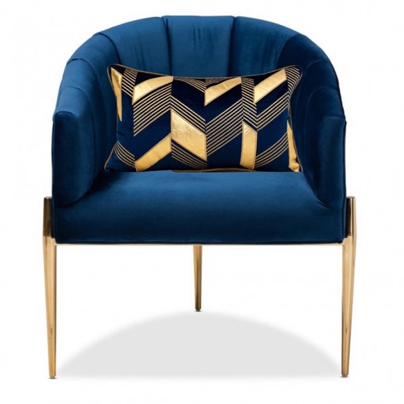 Luxury HomeElegant Navy Blue & Gold Velvet Faux Leather Lumbar Pillow Cover
